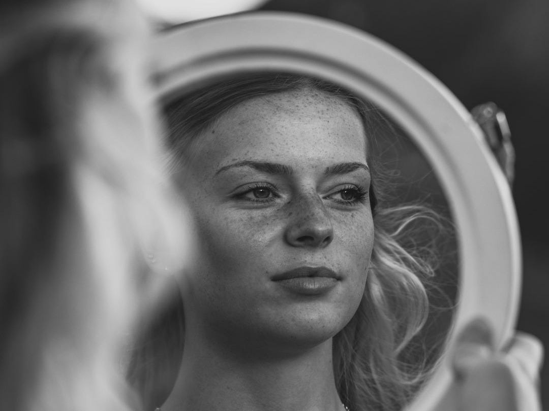 woman in white crew neck shirt