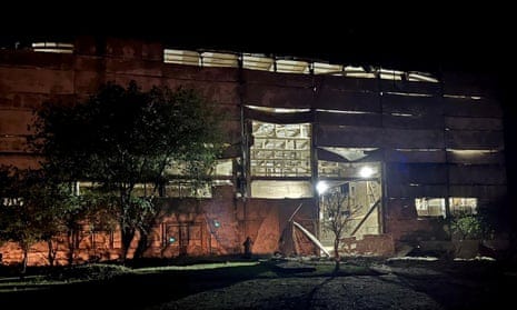 A views shows an industrial building damaged by a Russian missile strike in Odesa. A views shows an industrial building damaged by a Russian missile strike in Odesa.