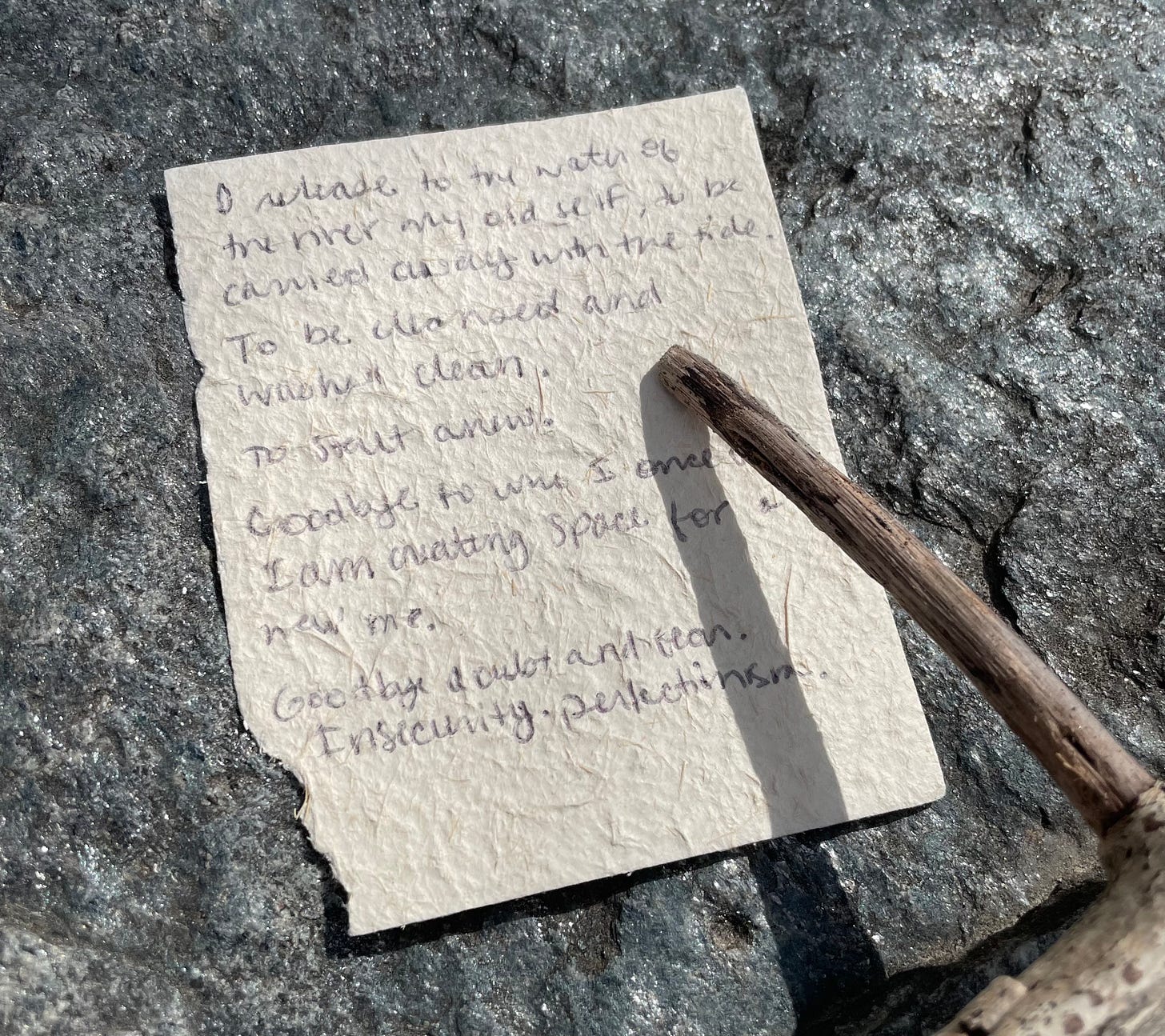 A note, an offering, to the river releasing my old self.