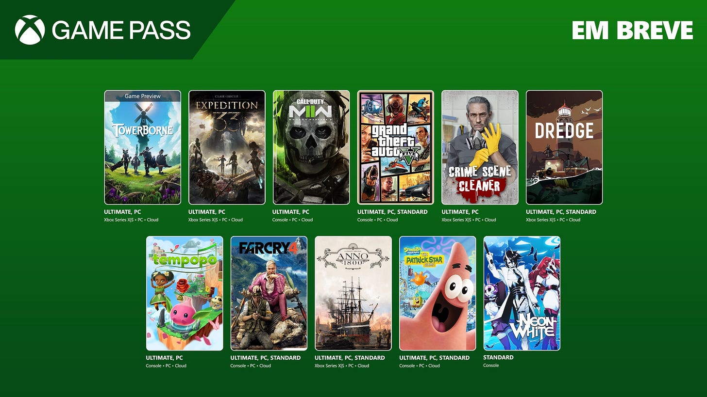 Imagem com a capa de vários jogos que vão etsar disponíveis no Xbox Game Pass