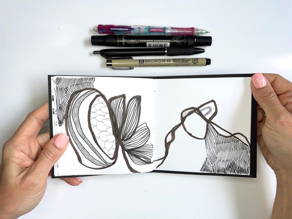 An open page from Sara Schroeder's Tiny Journal Course art journal An open page from Sara Schroeder's Tiny Journal Course art journal