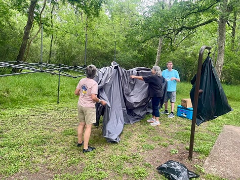 My photos of us taking down the tents.