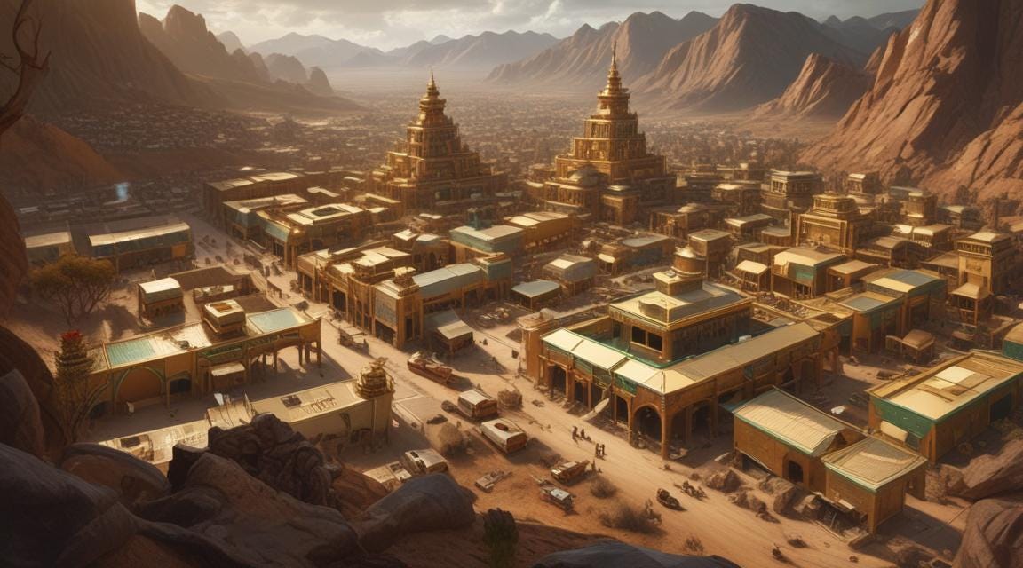 AI generated image of recycling facility depicted as the golden city of El Dorado