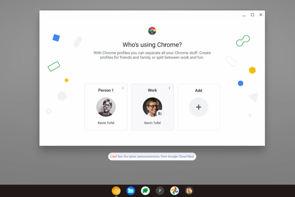 Lacros browser user profile switching on Chromebooks