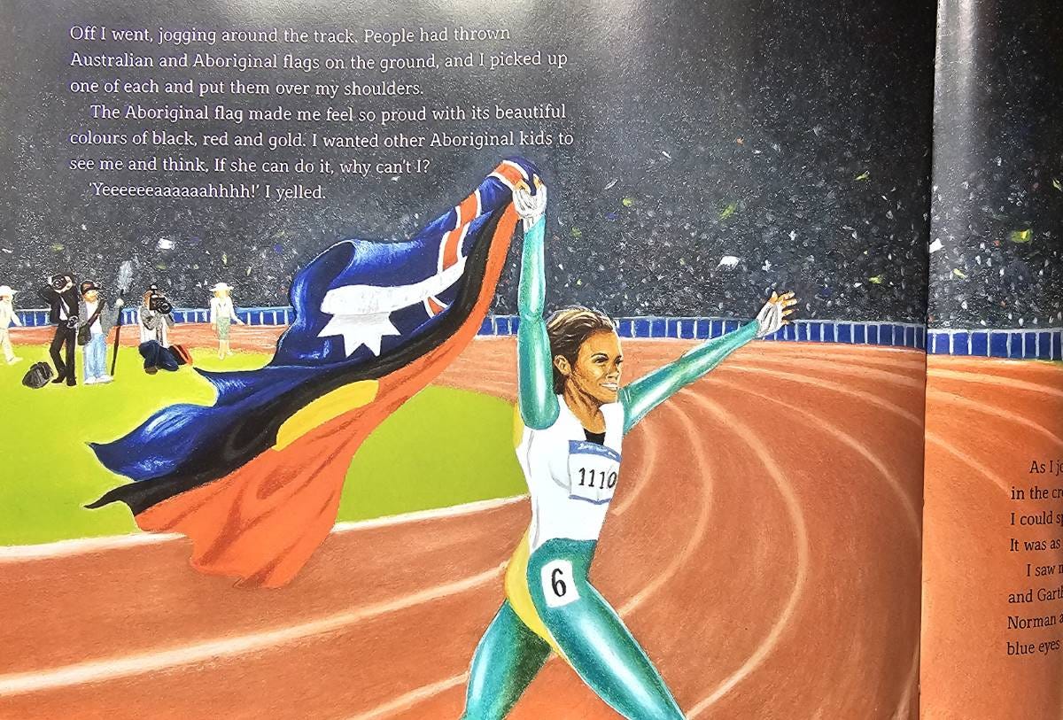 A detail from Born to Run written by Cathy Freeman and illustrated by Charmaine. A detail from Born to Run written by Cathy Freeman and illustrated by Charmaine.