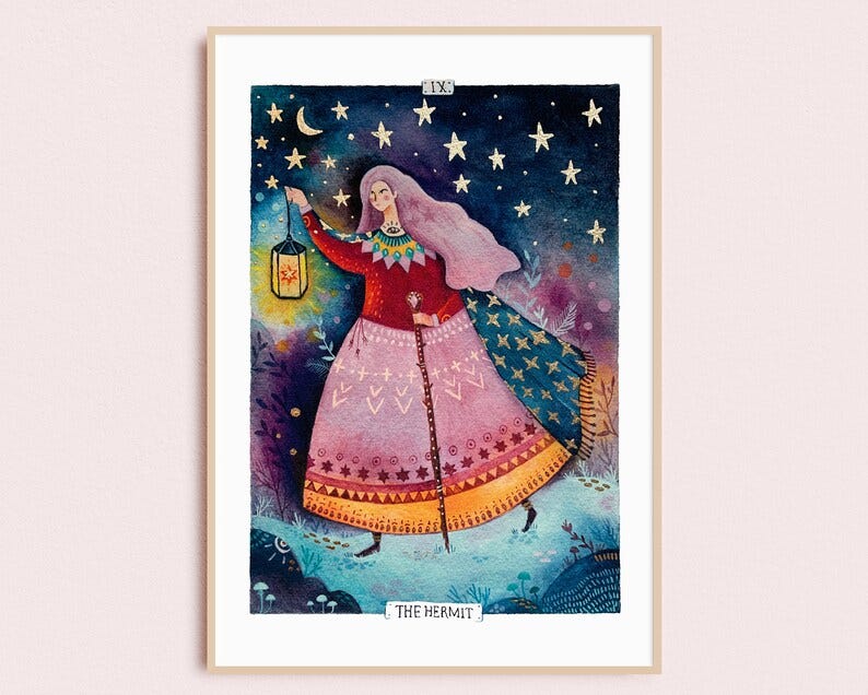 The Hermit Tarot Card Art Print: Gold Embellished Watercolor image 4 The Hermit Tarot Card Art Print: Gold Embellished Watercolor image 4