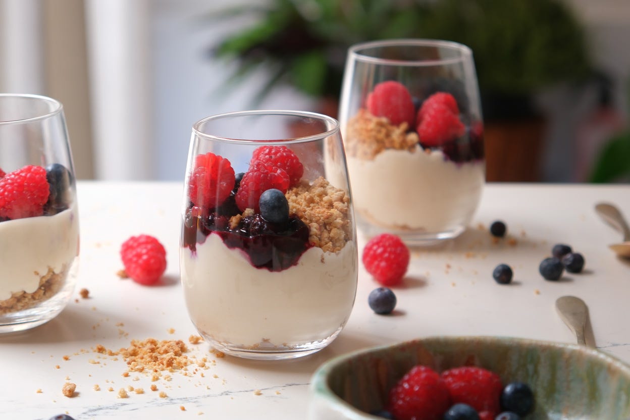 High-Protein No-Bake Cheesecake with Berry Compote