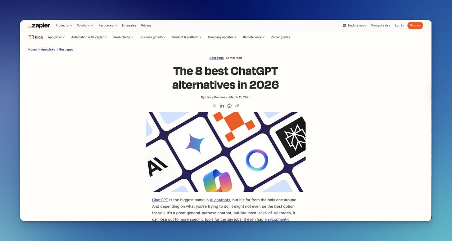 Zapier's ChatGPT alternatives article Zapier's ChatGPT alternatives article