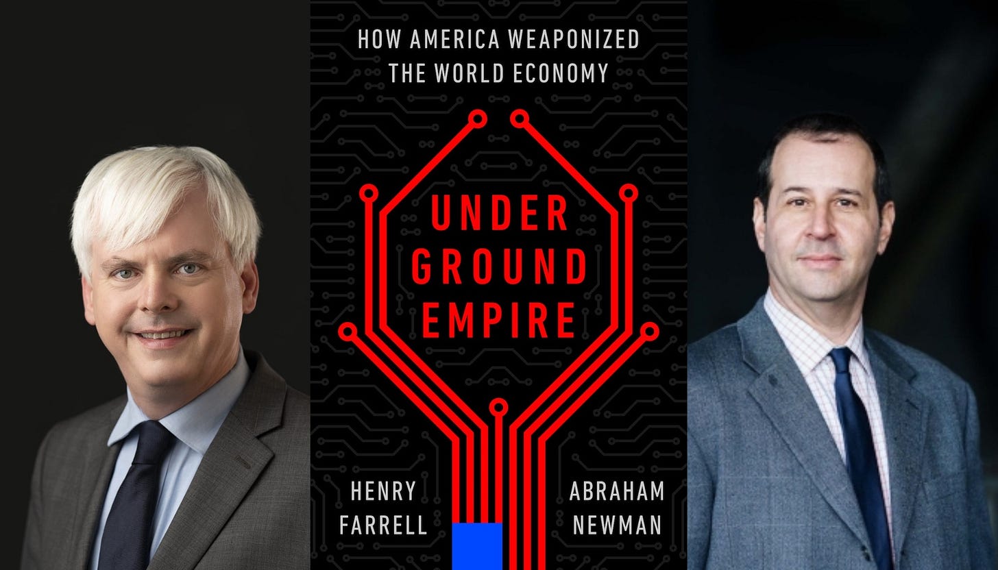 Photographs of Henry Farrell, Abraham Newman, and the cover of 'Underground Empire.'