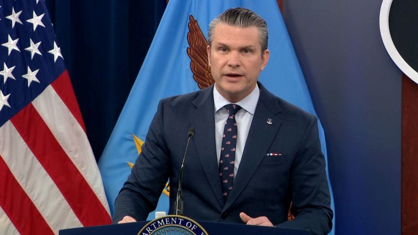 US Secretary of Defense Pete Hegseth speaks during a Pentagon briefing on March 13.