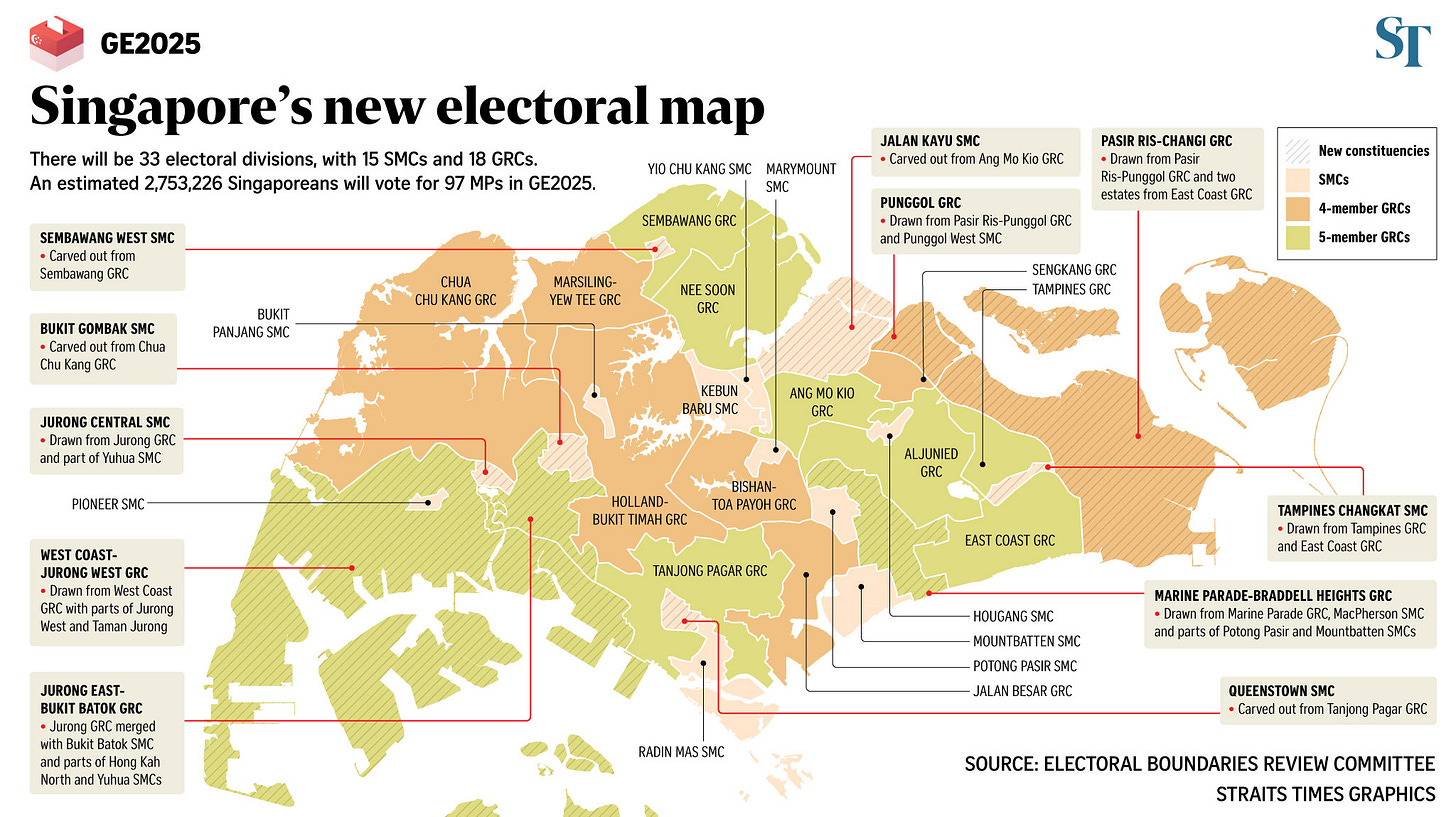 GE2025 electoral boundaries announced: 15 SMCs and 18 GRCs | The Straits  Times