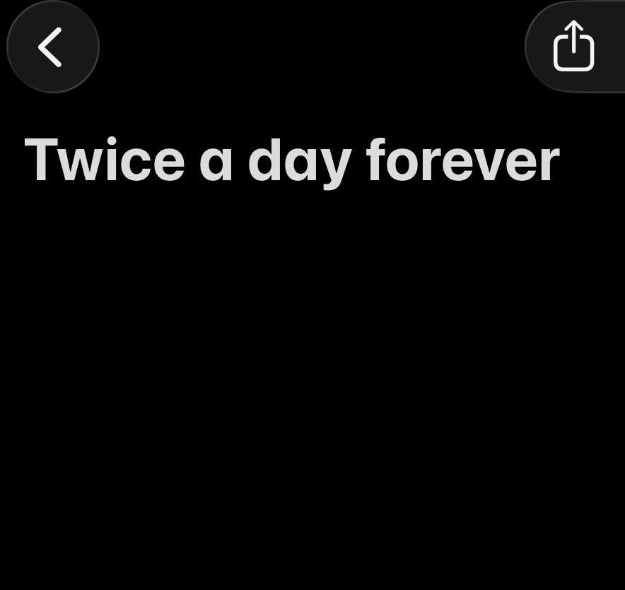 screenshot of iphone note: "Twice a day forever"