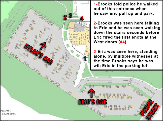 Map where Eric and Dylan parked their cars