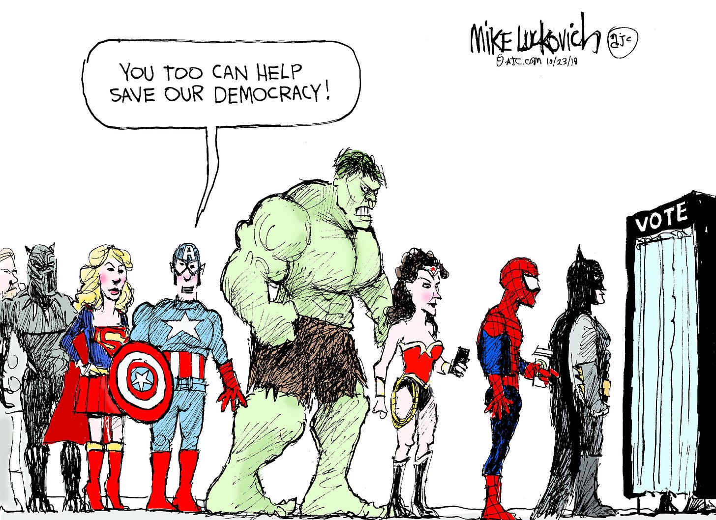 Political cartoon U.S. midterm elections voting super heroes save our  democracy | The Week