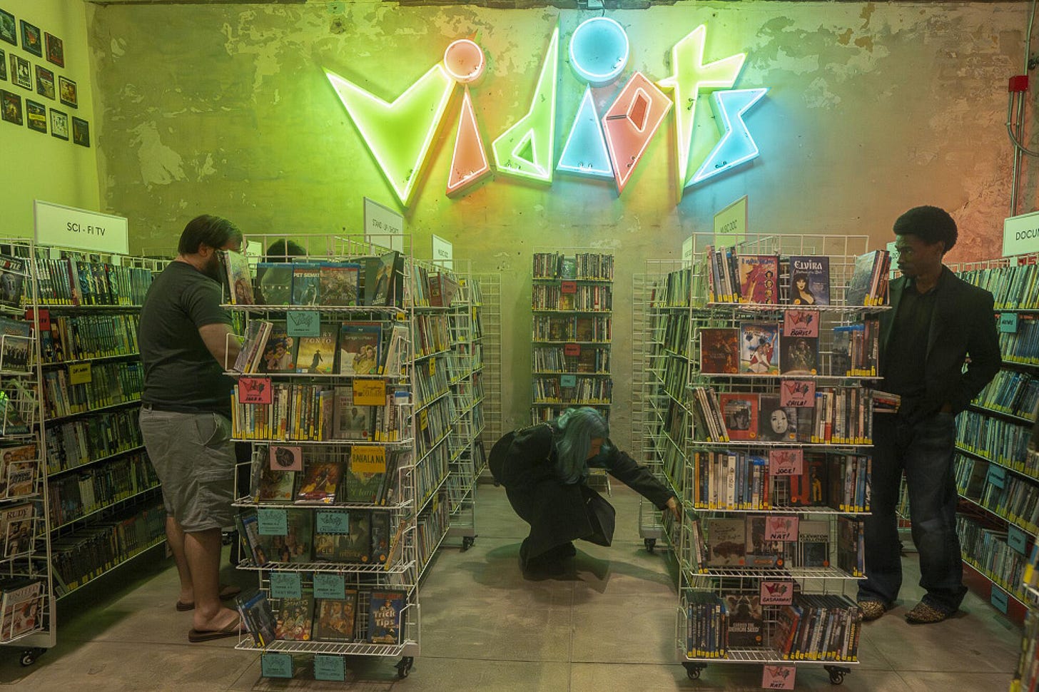 Sydney Koepke and Ronald Peabody (right) browse DVDs at Vidiots Sydney Koepke and Ronald Peabody (right) browse DVDs at Vidiots