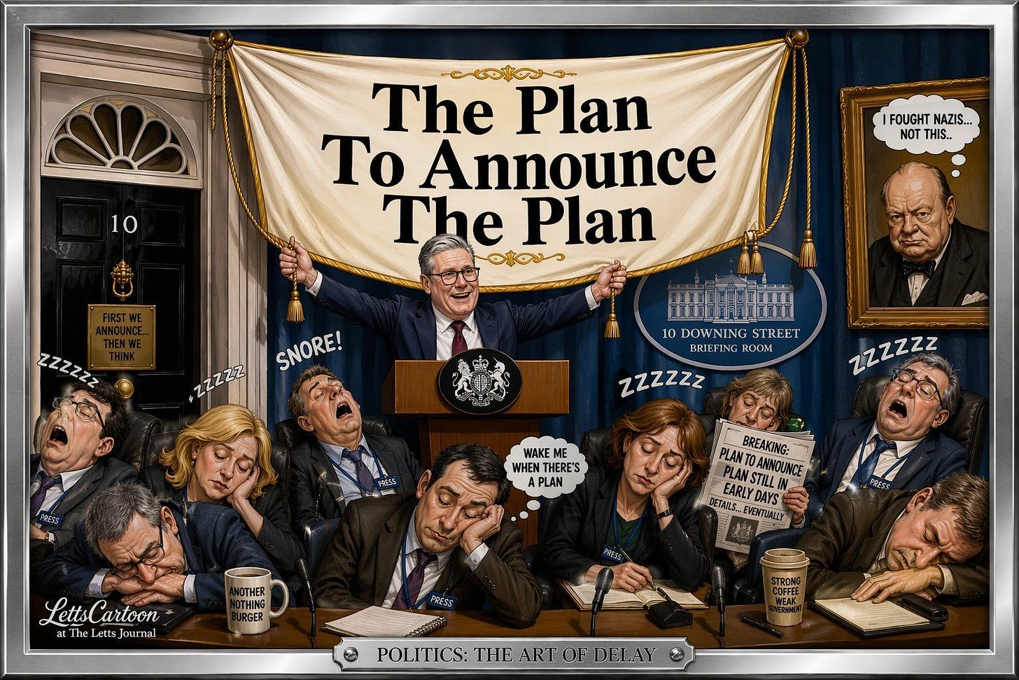 Keir Starmer Cartoon About a Plan to Announce a Plan