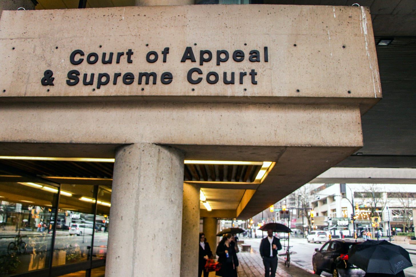 At the entrance of the BC Supreme Court in downtown Vancouver.