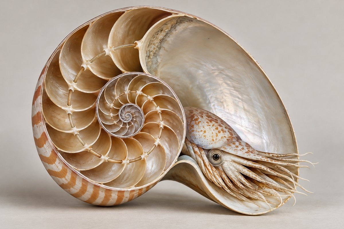 A photographic-style rendering of Nautilus, made with an image generator for comparison with the engravings.