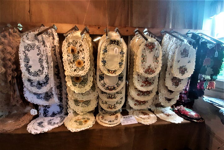 Hats and doilies are just some of the things for sale at the Round Barn.