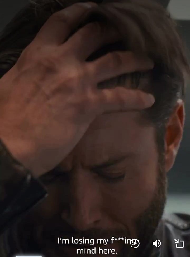 Jensen Ackles holding head in painful migraine grasp for Countdown