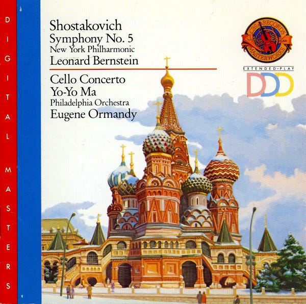 Shostakovich - New York Philharmonic, Leonard Bernstein, Philadelphia  Orchestra, Eugene Ormandy, Yo-Yo Ma – Symphony No. 5 / Cello Concerto No. 1  – CD (Compilation, Reissue), 1989 [r2574056] | Discogs