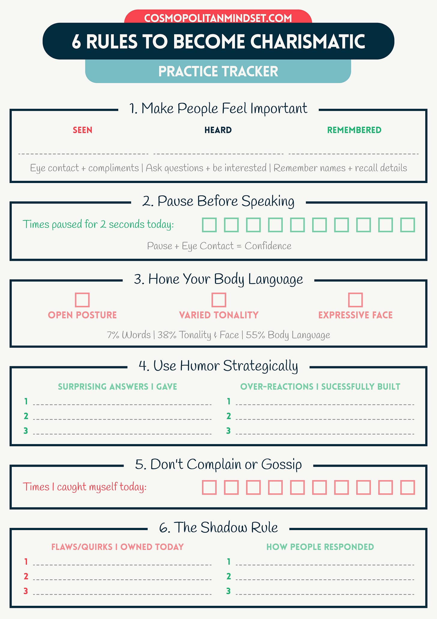 6 Rules to Become More Charismatic — Practice Tracker
