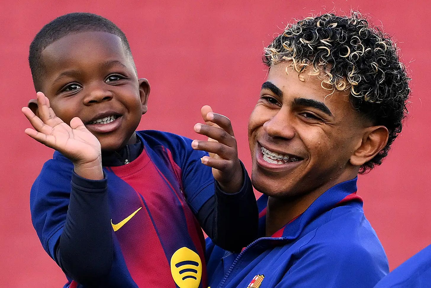 Lamine Yamal of FC Barcelona interacts with his half brother Keyne Yamal Lamine Yamal of FC Barcelona interacts with his half brother Keyne Yamal