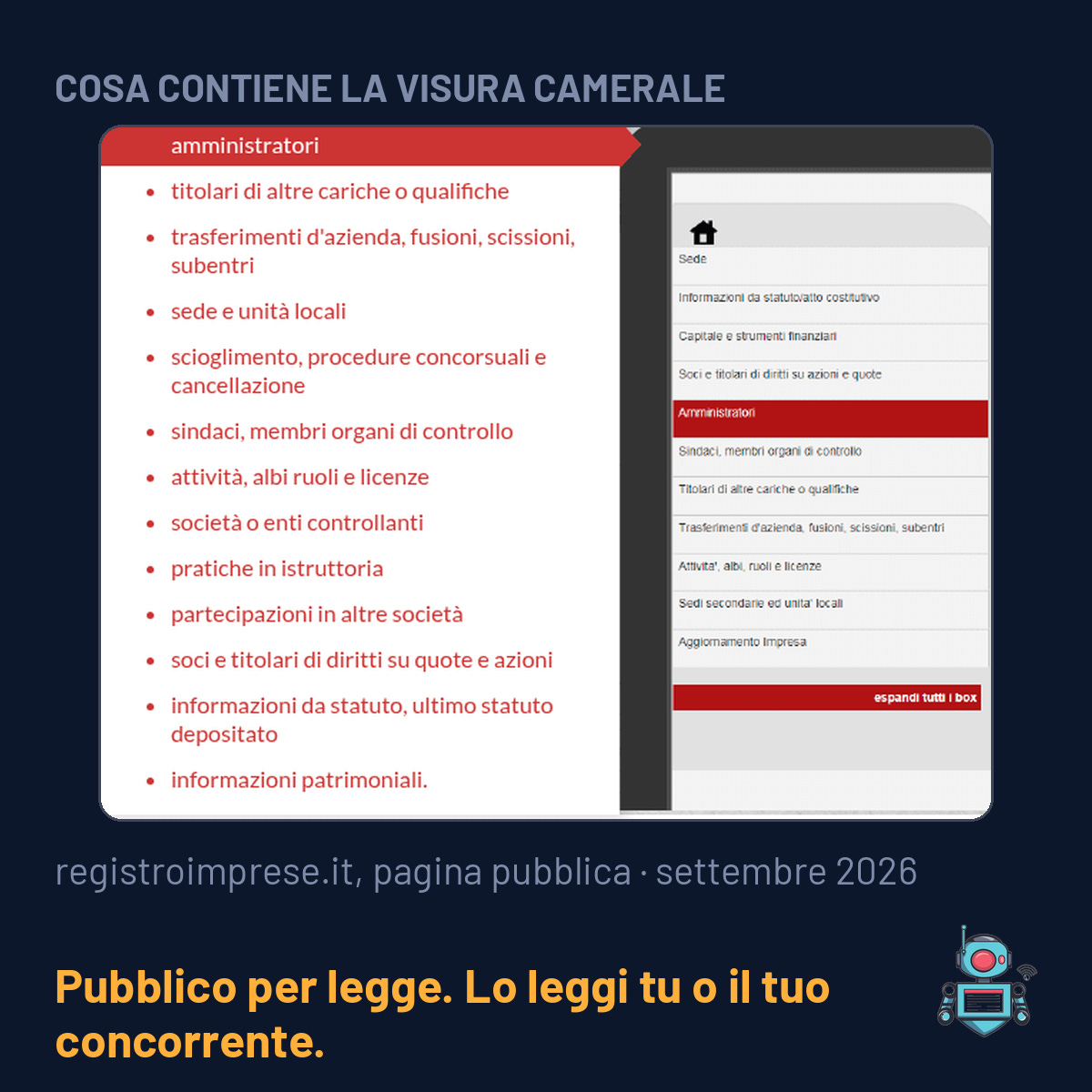 Pagina pubblica del Registro Imprese con i blocchi della visura: amministratori, sede, soci, statuto e patrimonio Pagina pubblica del Registro Imprese con i blocchi della visura: amministratori, sede, soci, statuto e patrimonio