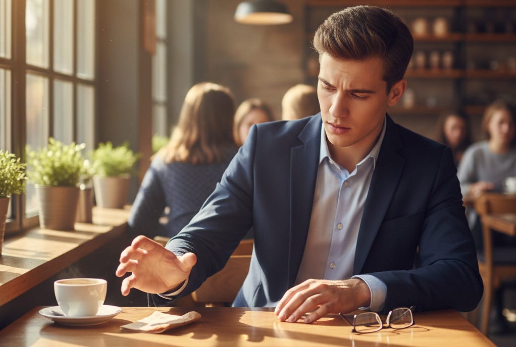 man returns to table to find his phone missing