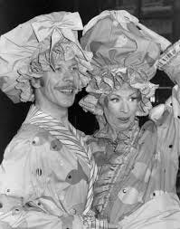 Brian Murphy and Yootha Joyce dressed in costume in pantomime as the ugly sisters in 1976. In rehearsals for "cinderella. ♥ 🎭 📼 📺 Brian Murphy and Yootha Joyce dressed in costume in pantomime as the ugly sisters in 1976. In rehearsals for "cinderella. ♥ 🎭 📼 📺