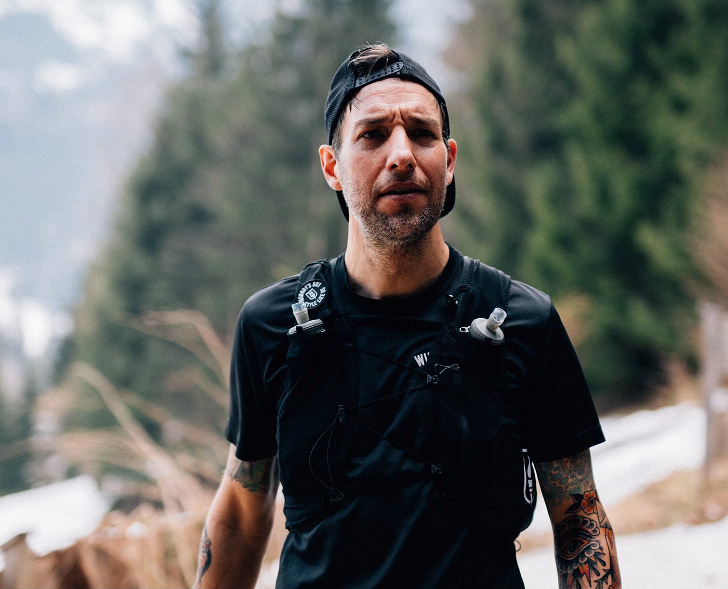 The author in trail running gear looking angry