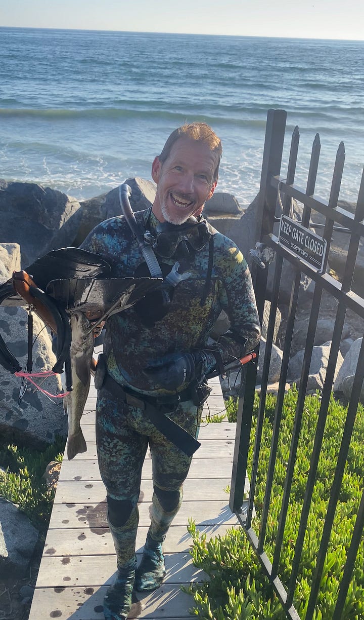 spearfishing father daughter duo with big fish