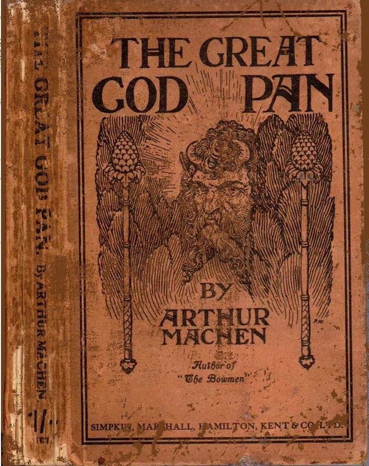 This may contain: an old book with the title'the great god pan'written in black ink This may contain: an old book with the title'the great god pan'written in black ink