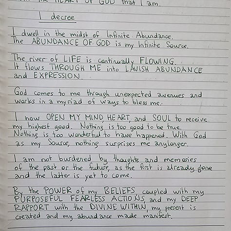 Handwritten and adapted version of this abundance prayer, by Gemma Serenity Gorokhoff 🙏