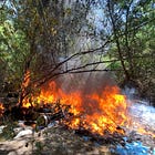 Fire broke out at a homeless encampment along the Joe Rodota Trail this morning