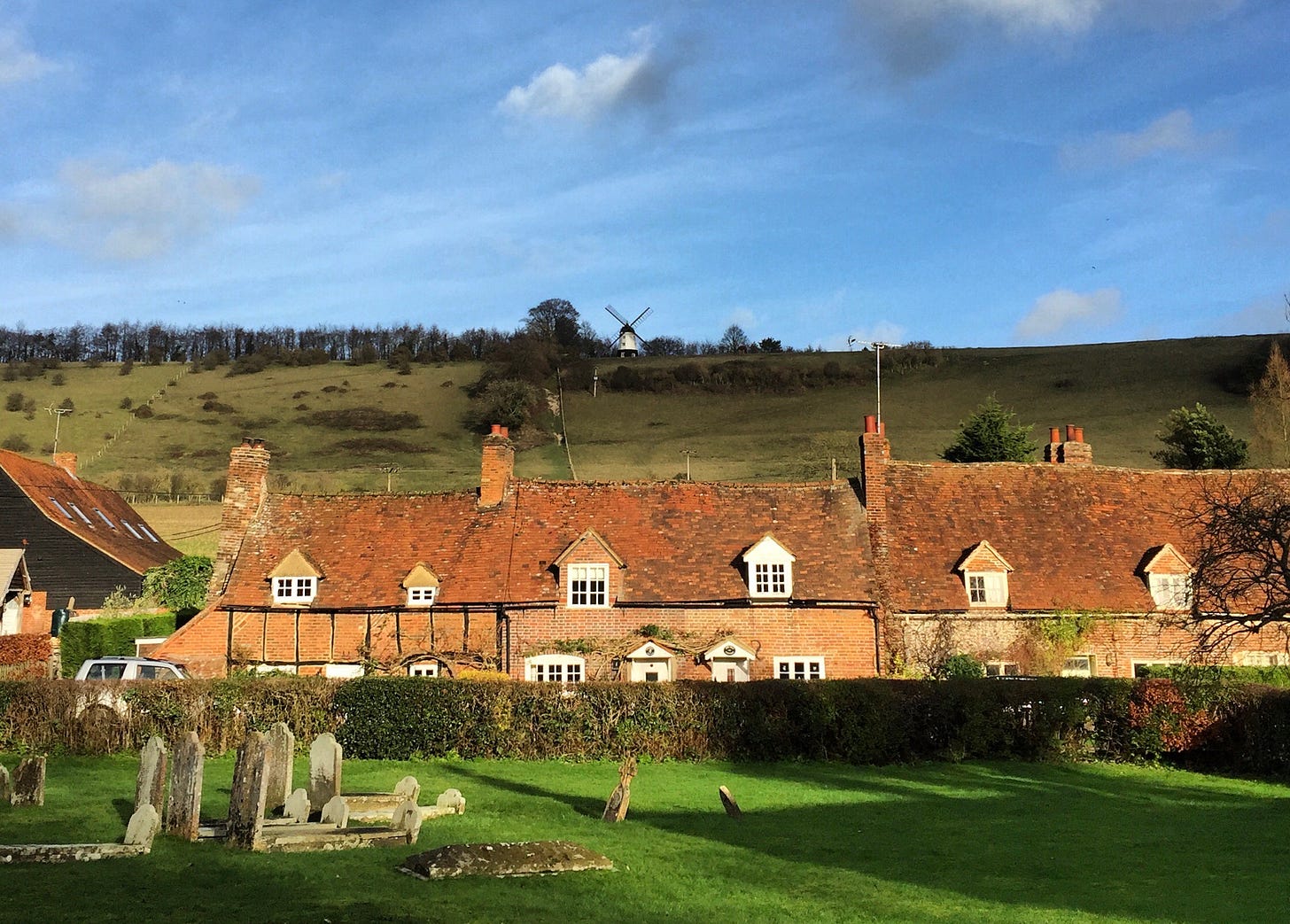 Turville cottages huddle around the tiny village green 