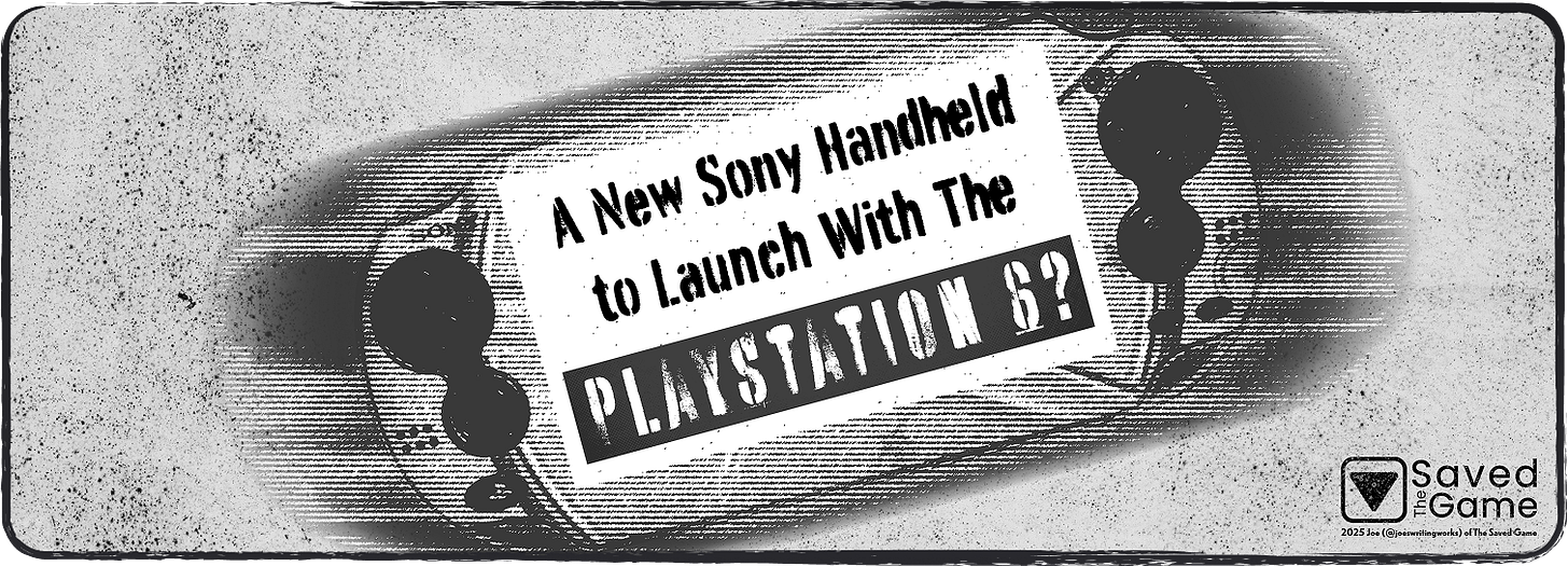 A header image showing a grunge-looking design of a Sony handheld, created by Joe's Writing Works of The Saved Game.