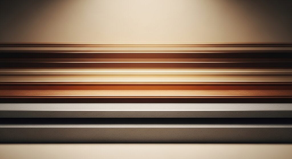 Abstract visualization of layered geometric planes progressing from raw stone to polished copper and gold, each layer more refined but following an identical trajectory — representing optimization of existing patterns without structural transformation.