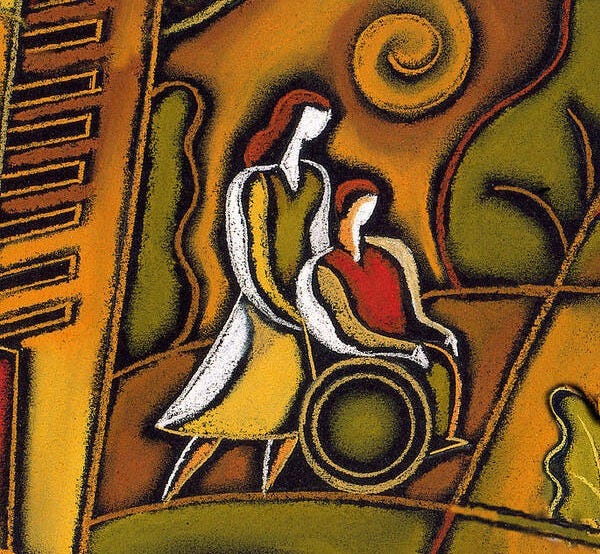 Abstract Mother and Child Art Print featuring the painting Medicare by Leon Zernitsky