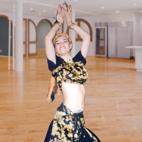 The author in a variety of belly dance costumes from her restaurant days.