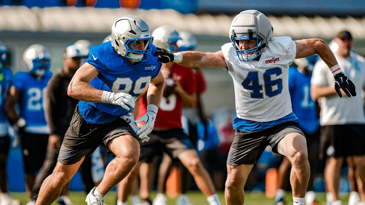 Lions camp observations: LBs pop during red-zone work, TeSlaa's sluggish start and Mahogany delivers punishing block