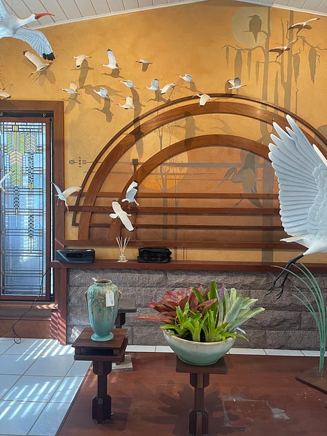 photos taken at three wildly different estate sales: a more-than 30-foot mural that spanned two floors at a beachside estate; a mid-century setup near Orlando; a stunning room at a Frank Lloyd Wright/Alaskan-art themed home