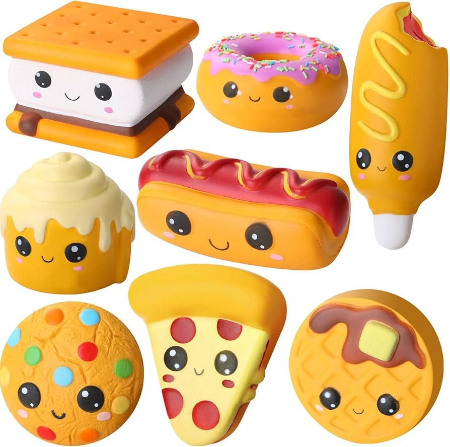 8 Pcs Slow Rising Toys Food Stress Toys in Hot Dog Cake Bread Smore Pizza  Biscuit Donut Toys Foam Toy for Teens Adults Anxiety Stress Relief Toys