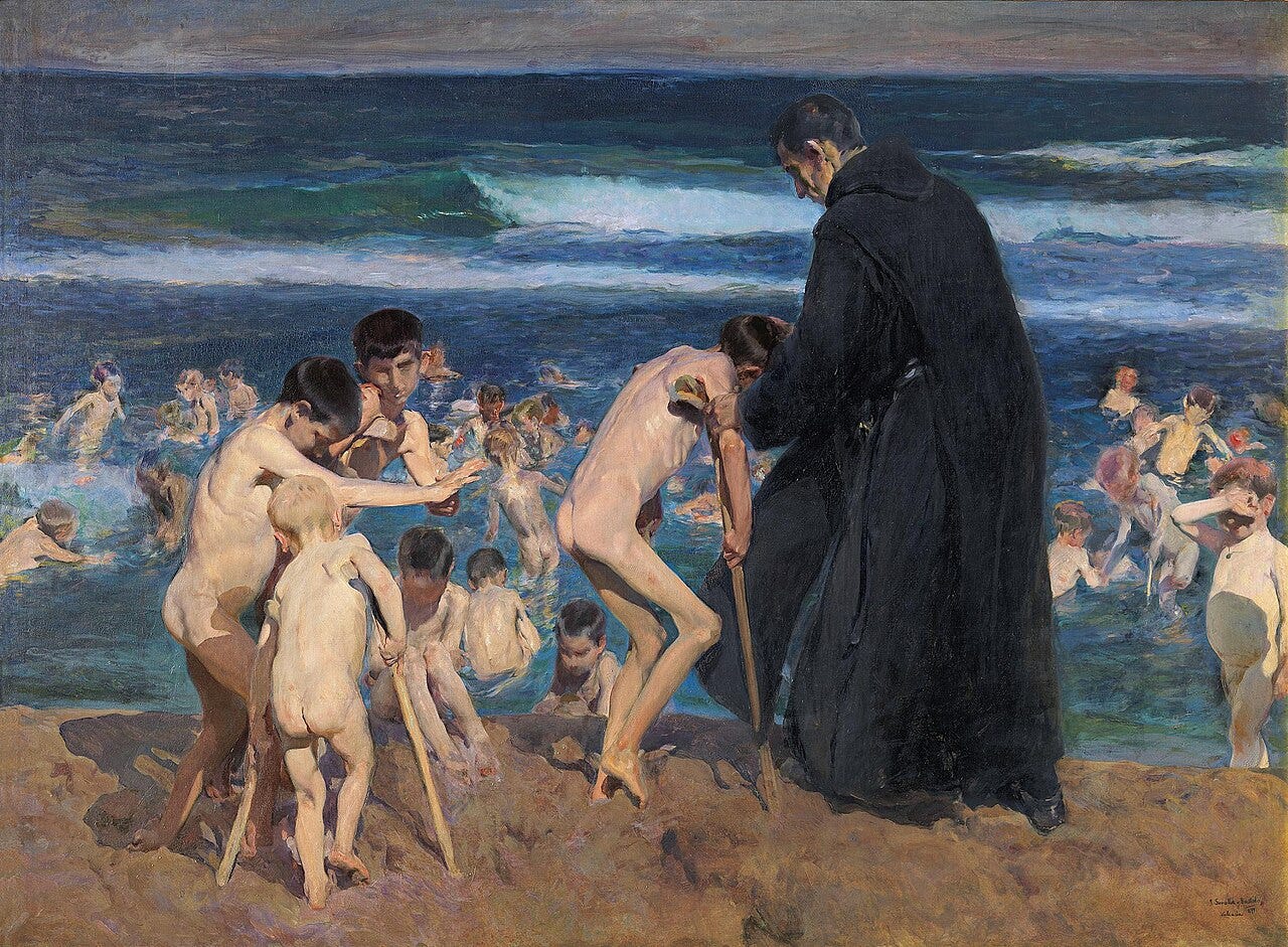 Children bathing in surf