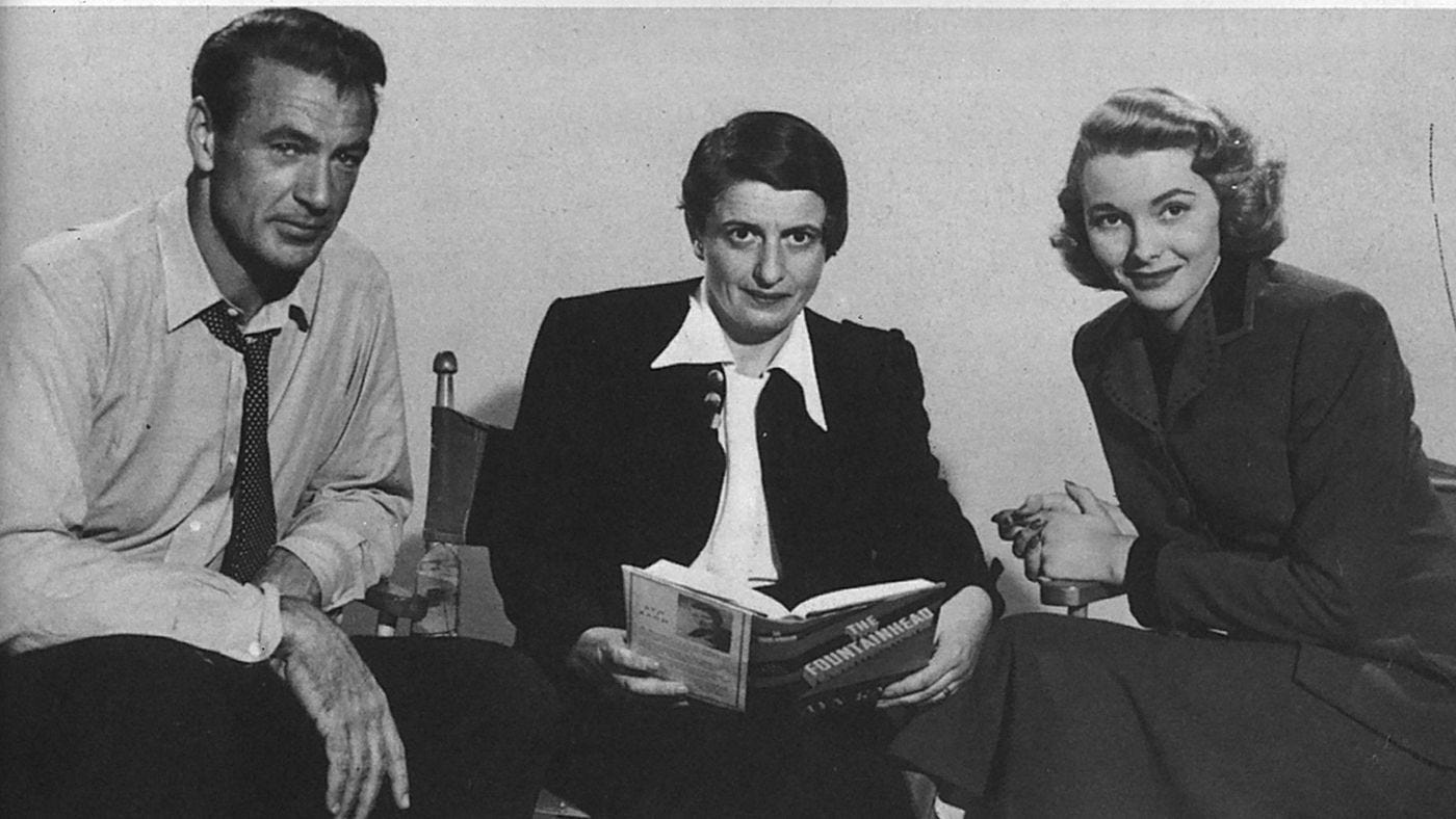 ayn rand with gary cooper patricia neal on fountainhead set ayn rand with gary cooper patricia neal on fountainhead set