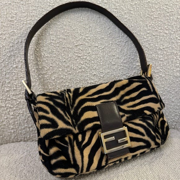 FENDI Vintage Mamma Baguette Zebra FF Logo Faux Fur Shoulder Bag - Picture 1 of 13 FENDI Vintage Mamma Baguette Zebra FF Logo Faux Fur Shoulder Bag - Picture 1 of 13