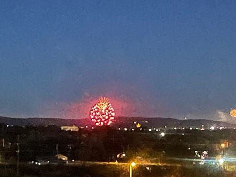 my photos of our campsite that looks over the city and some of the fireworks displays.