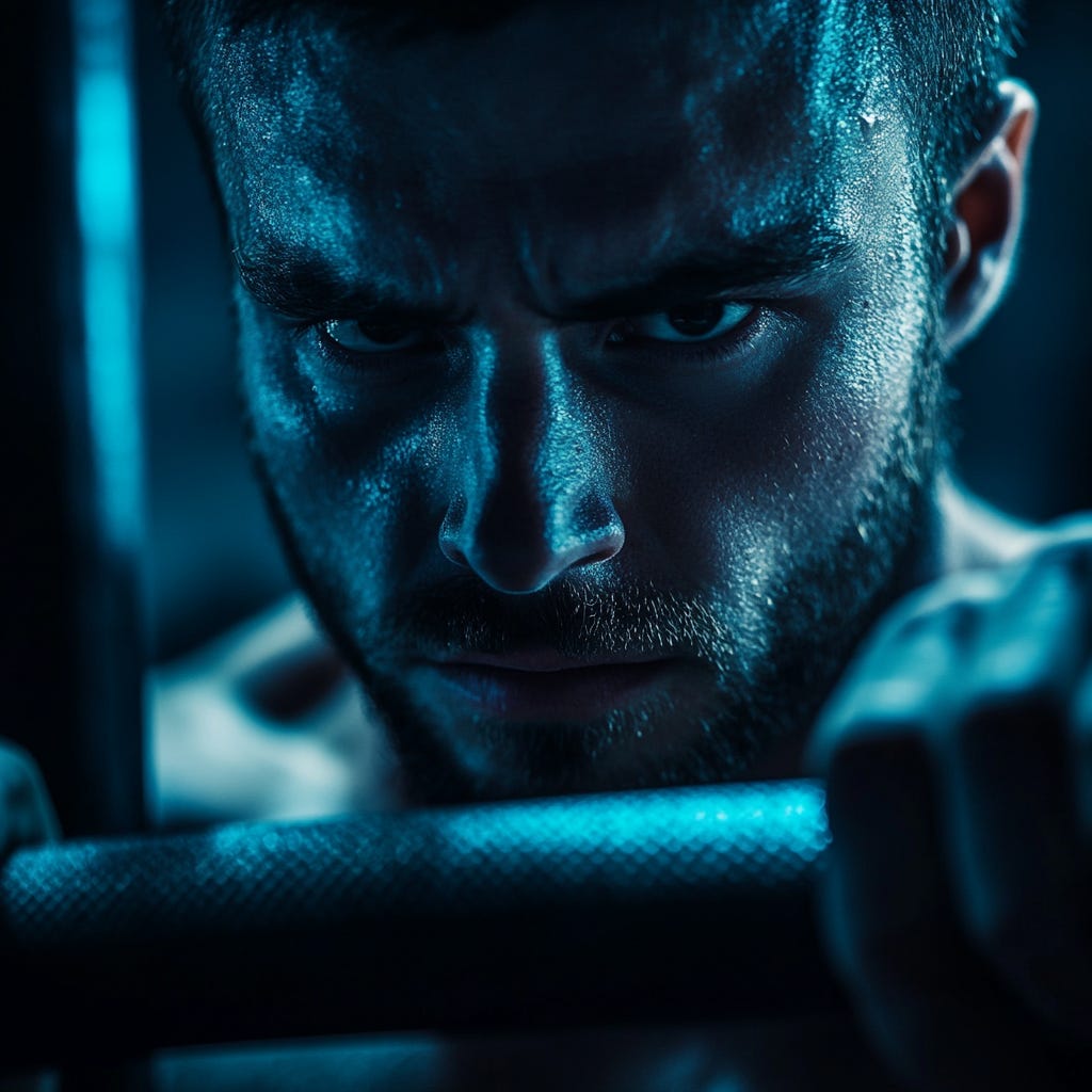 Male bodybuilder getting ready for a set to failure on squats close-up.