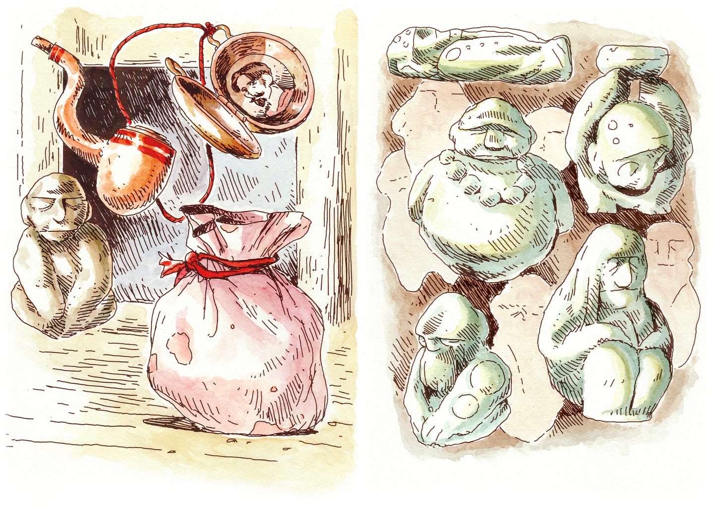 Burial Cloud artwork of possessions and tiny stone gods