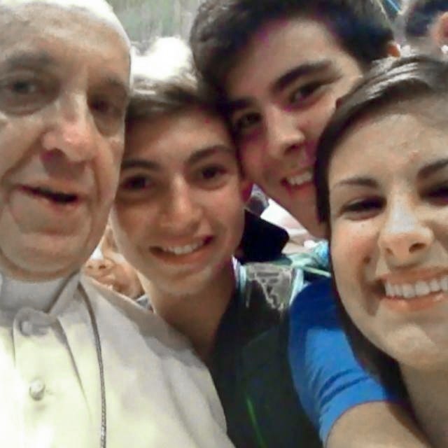 Pope Francis takes a selfie with young pilgrims inside St. Peter’s Basilica Pope Francis takes a selfie with young pilgrims inside St. Peter’s Basilica